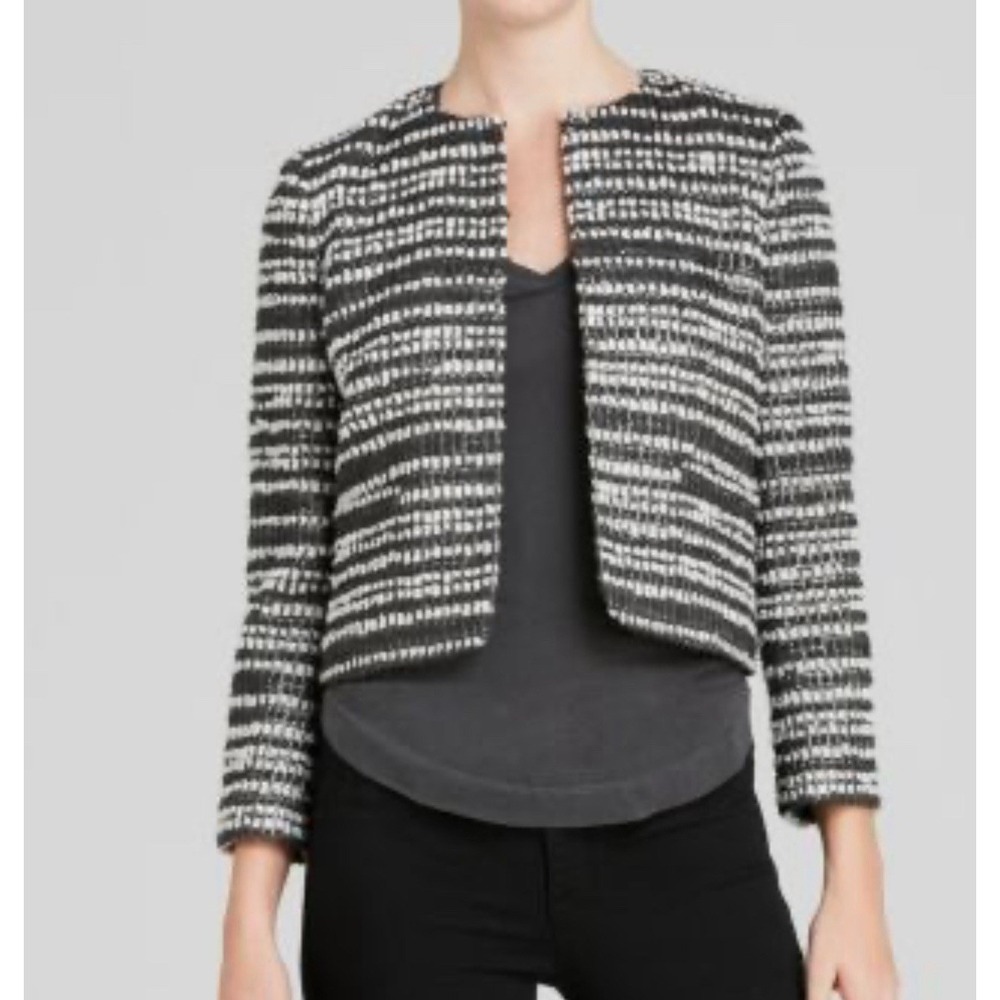 ALICE + OLIVIA Designer Luxury Black Metallic Boxy Kidman Cropped Jacket Size XS